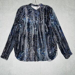 ELIE TAHARI Velvet Floral Print Long Sleeve Button Down Shirt Womens Medium